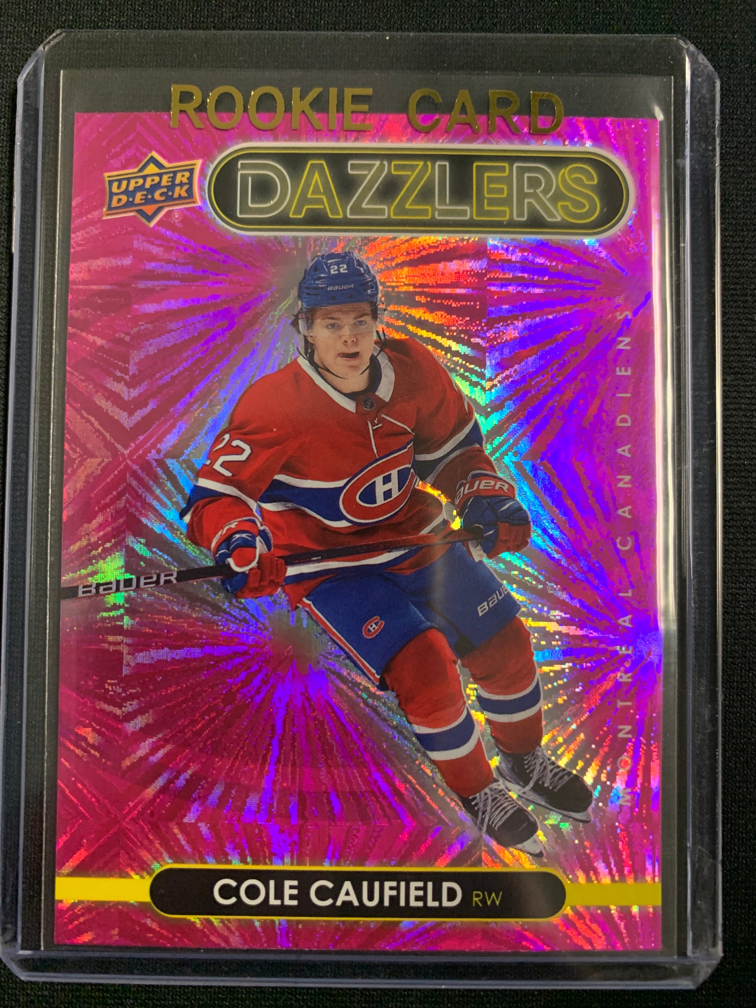 2021-22 UPPER DECK S1 HOCKEY #DZ-25 MONTREAL CANADIENS - COLE CAUFIELD PINK DAZZLERS ROOKIE INSERT