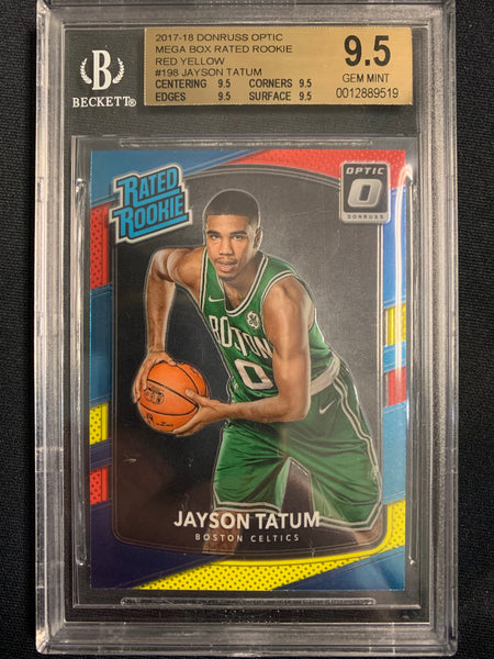 2017-18 PANINI DONRUSS OPTIC NBA BASKETBALL #198 BOSTON CELTICS - JAYSON TATUM RED YELLOW OPTIC RATED ROOKIE GRADED BGS 9.5 GEM MINT