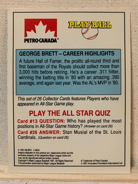 1991-92 BASEBALL #13 OF 15 - GEORGE BRETT PETRO CANADA ALL-STAR FANFEST 3-D CARD RAW