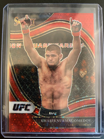 2021 PANINI SELECT UFC # 208 - KHABIB NURMAGOMEDOV OCTAGONSIDE RED PRIZM PARALLEL SERIAL NUMBERED 182/199