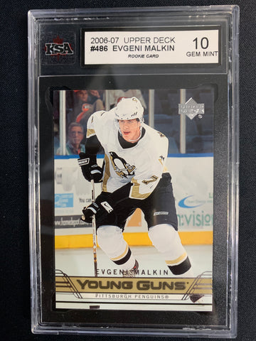 2006-07 UPPER DECK SERIES 2 HOCKEY #486 PITTSBURGH PENGUINS - EVGENI MALKIN YOUNG GUNS ROOKIE CARD GRADED KSA 10 GEM MINT