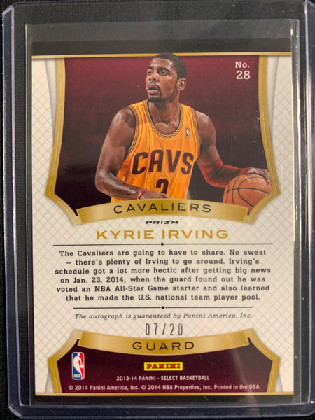 2013-14 PANINI SELECT BASKETBALL #28 CLEVELAND CAVALIERS - KYRIE IRVING SELECT SIGNATURES ON CARD AUTO NUMBERED 07/20