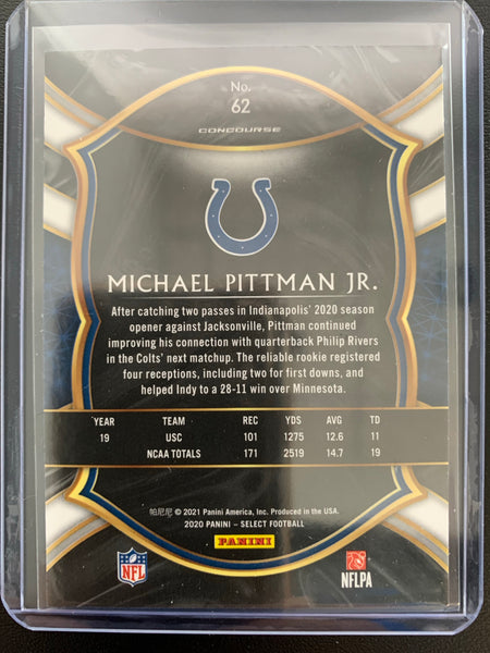 2020 PANINI SELECT FOOTBALL #62 INDIANAPOLIS COLTS - MICHAEL PITTMAN JR CONCOURSE LEVEL ROOKIE CARD