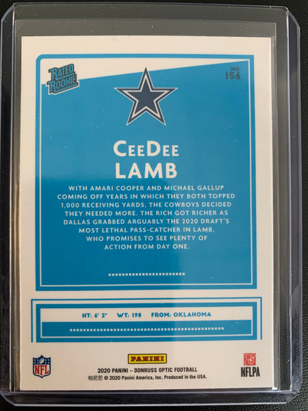 2020 PANINI DONRUSS OPTIC FOOTBALL #156 DALLAS COWBOYS - CEE DEE LAMB OPTIC RATED ROOKIE CARD