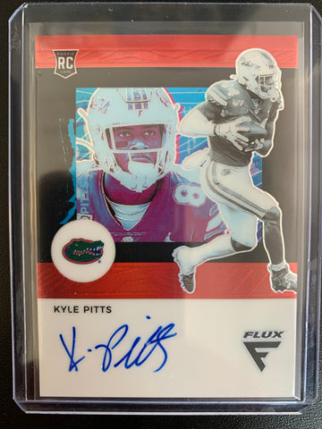 2021 PANINI CHRONICLES DRAFT PICKS FOOTBALL #FRA-KP ATLANTA FALCONS - KYLE PITTS FLUX ROOKIE CARD ON CARD AUTOGRAPH NUMBERED 12/12