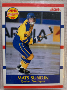 1990-91 SCORE CANADIAN HOCKEY #398 QUEBEC NORDIQUES - MATS SUNDIN ROOKIE CARD RAW