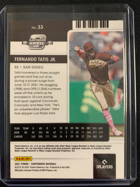 2021 PANINI CONTENDERS BASEBALL #33 SAN DIEGO PADRES - FERNANDO TATIS JR OPTIC SEASON TICKET CARD