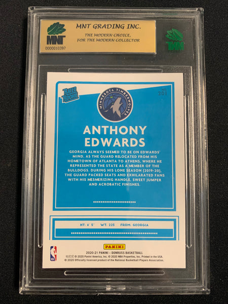 2020-2021 PANINI DONRUSS NBA BASKETBALL #201 MINNESOTA TIMERWOLVES - ANTHONY EDWARDS GREEN & YELLOW LASER RATED ROOKIE CARD GRADED MNT 9.5 GEM MINT