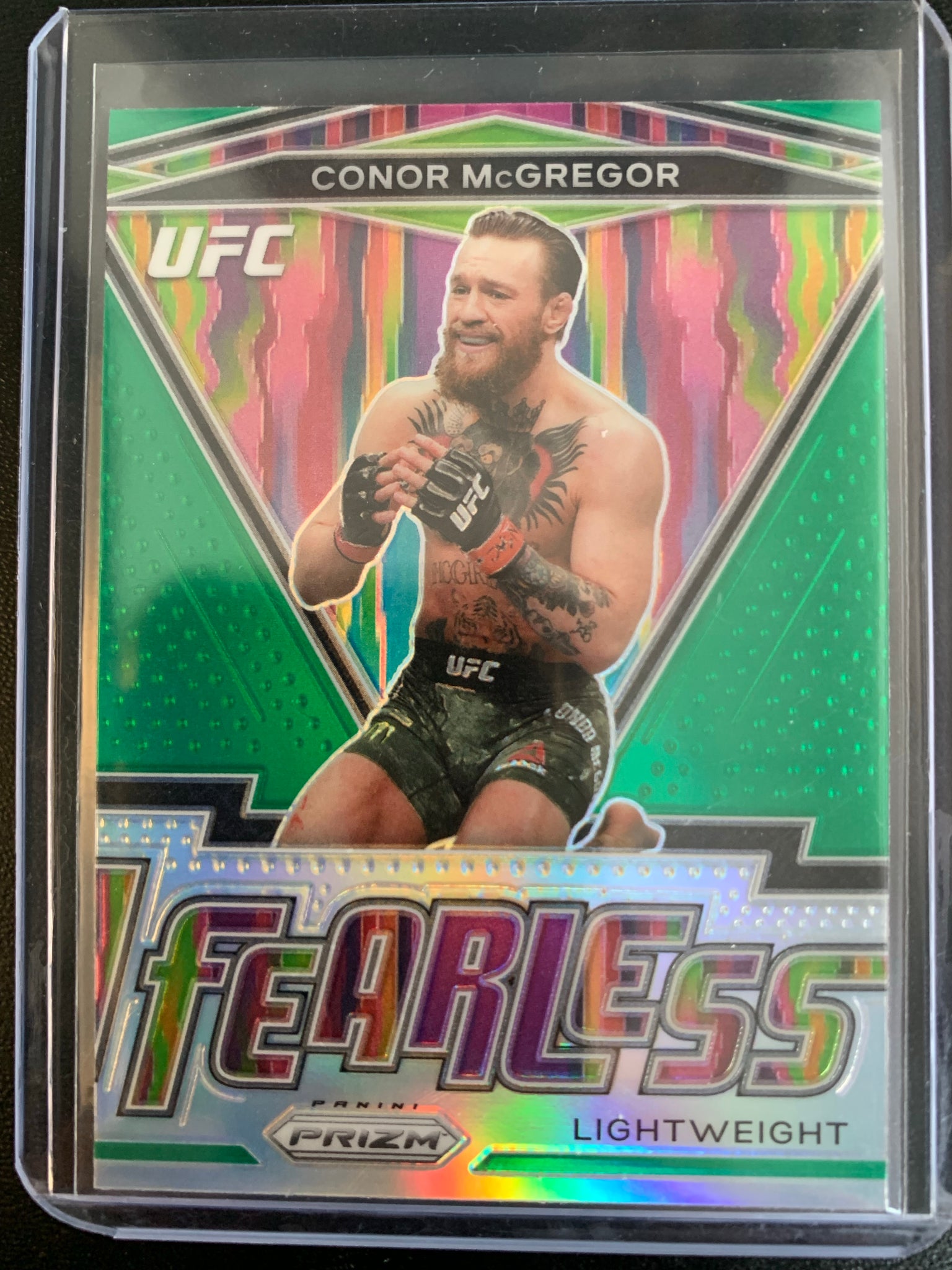 2021 PANINI PRIZM UFC # 1 - CONOR MCGREGOR FEARLESS GREEN PARALLEL PRIZM INSERT CARD