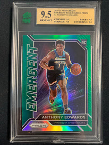 2020-2021 PANINI PRIZM NBA BASKETBALL #3 MINNESOTA TIMERWOLVES - ANTHONY EDWARDS EMERGENT GREEN ROOKIE CARD GRADED MNT 9.5 GEM MINT