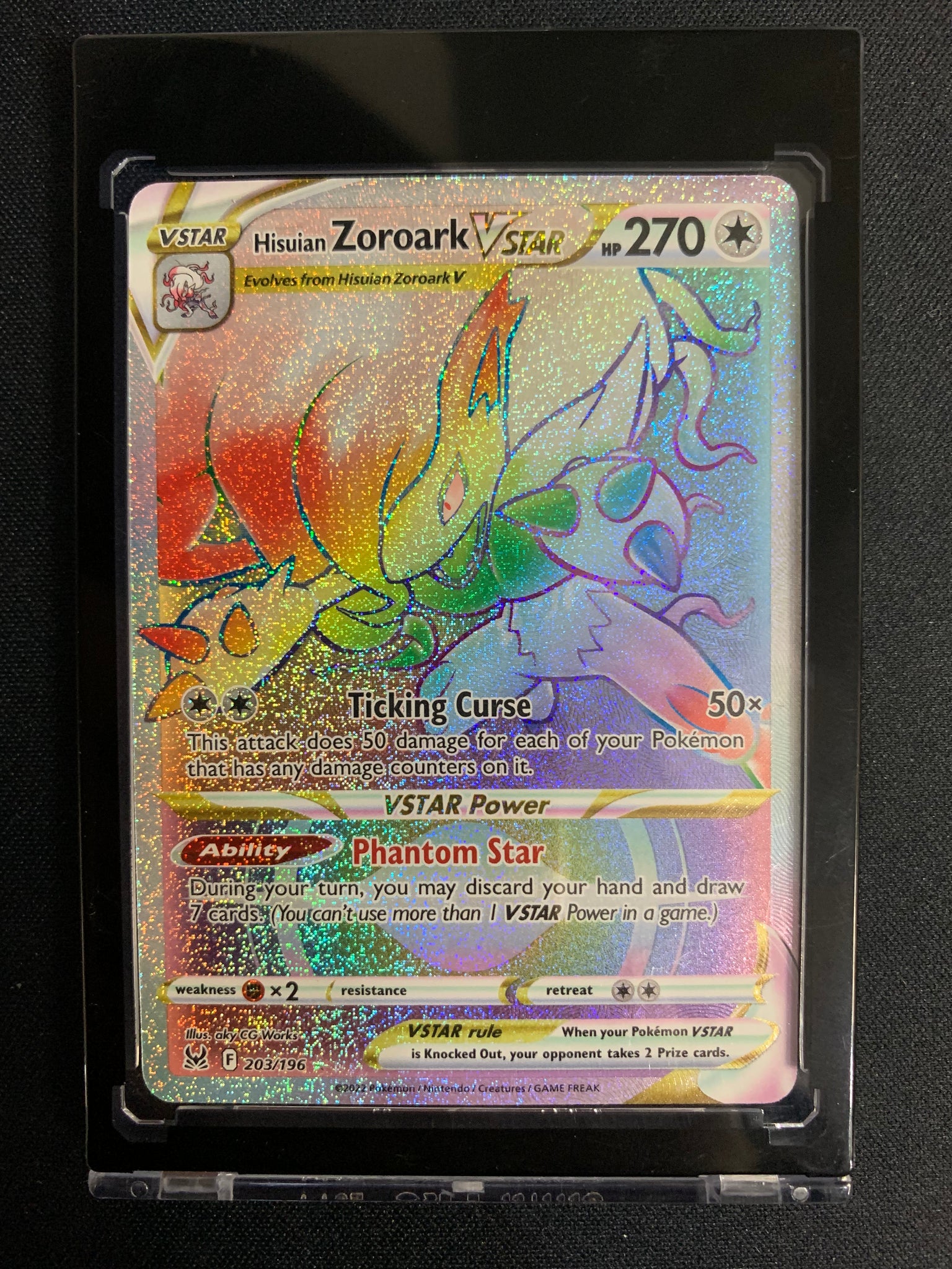 2022 POKEMON LOST ORIGIN HISUIAN ZOROARK VSTAR RAINBOW SECRET RARE #203/196 - PACK FRESH