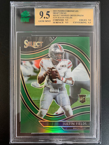 2021 PANINI CHRONICLES DRAFT PICKS FOOTBALL #259 CHICAGO BEARS - JUSTIN FIELDS SELECT GREEN PRIZM ROOKIE CARD GRADED MNT 9.5 GEM MINT