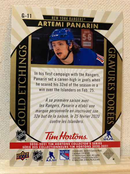 2020-21 TIM HORTONS HOCKEY #G-11 NEW YORK RANGERS - GOLD ETCHINGS ARTEMI PANARIN CARD RAW