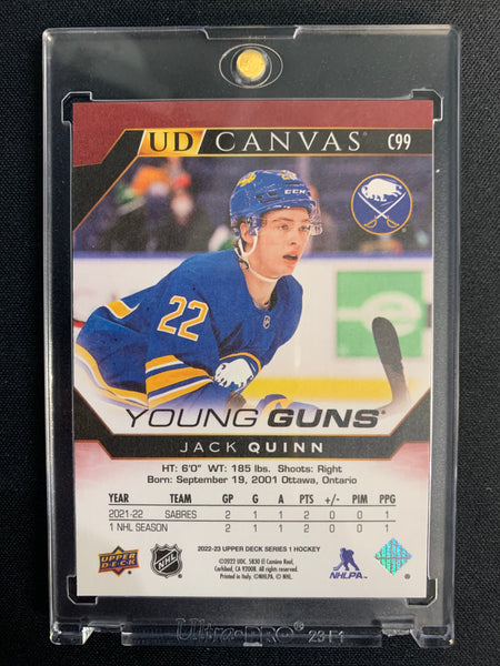 2022-23 UPPER DECK S1 HOCKEY #C99 BUFFALO SABRES - JACK QUINN YOUNG GUNS CANVAS ROOKIE CARD - PACK FRESH!