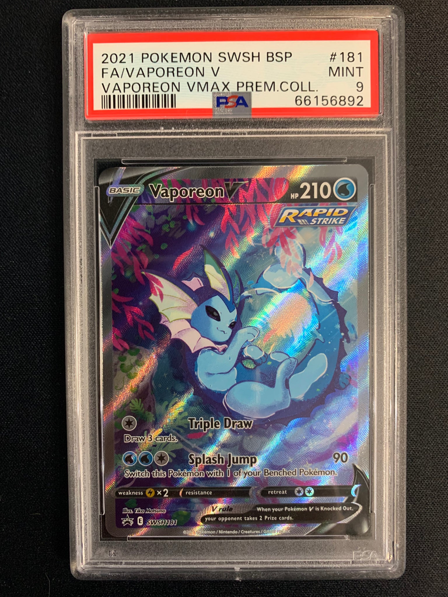 2021 POKEMON SW & SH VAPOREON V FULL ART BLACK STAR PROMO SWSH181 GRADED PSA 9 MINT