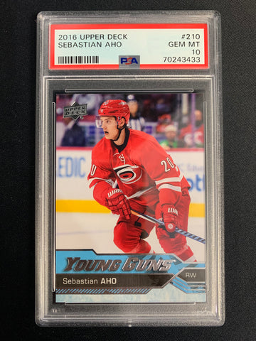 2016 UPPER DECK SERIES 1 HOCKEY #210 - CAROLINA HURRICANES - SEBASTIAN AHO YOUNG GUNS ROOKIE GRADED PSA 10 GEM MINT