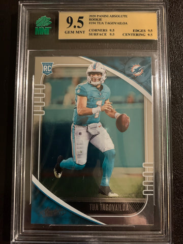 2020 PANINI ABSOLUTE FOOTBALL #194 MIAMI DOLPHINS - TUA TAGOVAILOA ROOKIE CARD GRADED MNT 9.5 GEM MINT