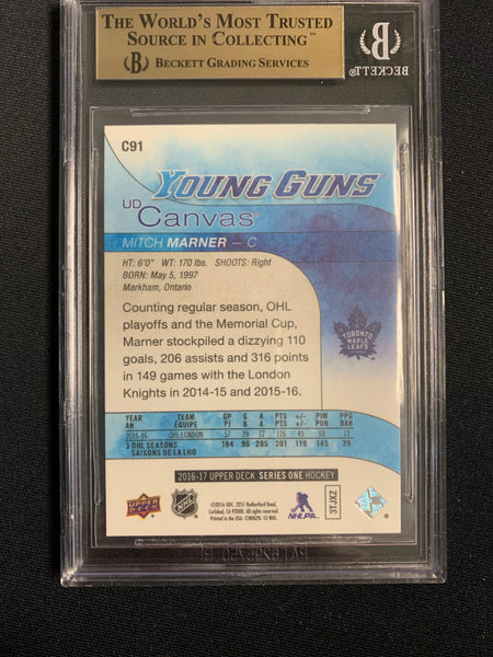 2016-17 UPPER DECK HOCKEY #C91 TORONTO MAPLE LEAFS - MITCH MARNER YOUNG GUNS CANVAS ROOKIE CARD GRADED BGS 9.5 GEM MINT