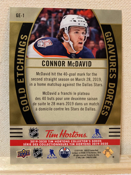 2019-20 TIM HORTONS HOCKEY #GE-1 EDMONTON OILERS - GOLD ETCHINGS CONNOR MCDAVID CARD RAW