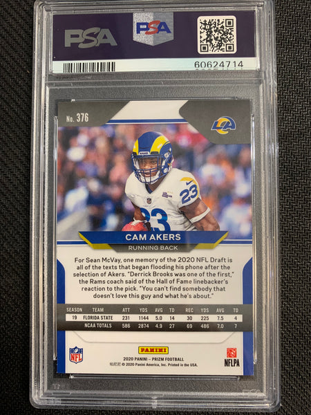 2020 PANINI PRIZM FOOTBALL #376 LOS ANGELES RAMS - CAM AKERS BASE PRIZM ROOKIE GRADED PSA 9 MINT