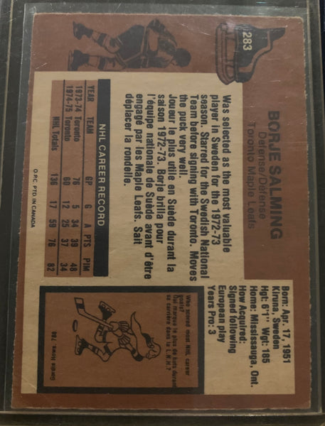1975-76 O-PEE-CHEE HOCKEY #283 TORONTO MAPLE LEAFS - BORJE SALMING CARD RAW