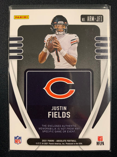 2021 PANINI ABSOLUTE FOOTBALL #ARM-JFI CHICAGO BEARS - JUSTIN FIELDS ROOKIE MATERIALS ROOKIE CARD