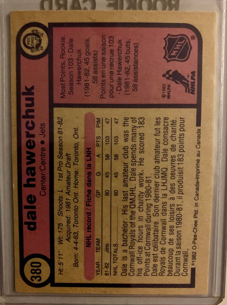 1982-83 O-PEE-CHEE HOCKEY #380 WINNIPEG JETS - DALE HAWERCHUK ROOKIE CARD RAW