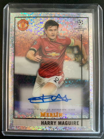 2021 TOPPS MERLIN UEFA CHAMPIONS LEAGUE SOCCER #BCA-HM HARRY MAGUIRE CRACKED ICE AUTO NUMBERED 079/150