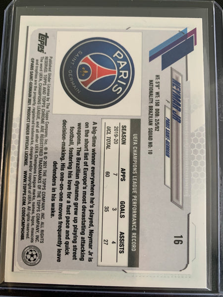 2021 TOPPS CHROME UEFA CHAMPIONS LEAGUE SOCCER #16 PARIS ST-GERMAIN - NEYMAR JR BASE CARD