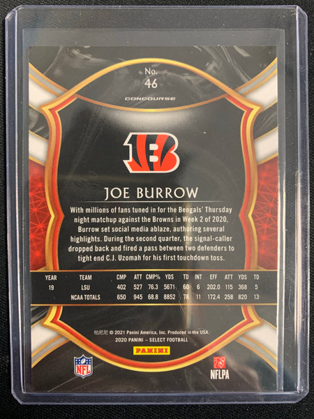 2020 PANINI SELECT FOOTBALL #46 CINCINNATI BENGALS - JOE BURROW ROOKIE CARD CONCOURSE LEVEL