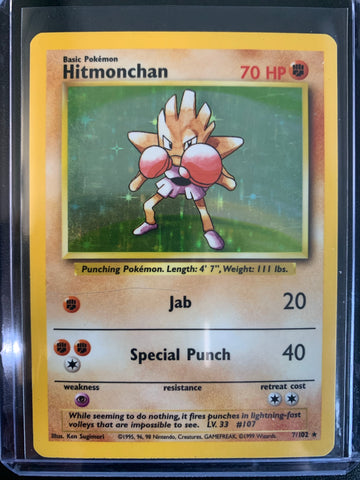 1999 POKEMON ORIGINAL BASE SET WOTC HOLO HITMONCHAN 7/102 - LP