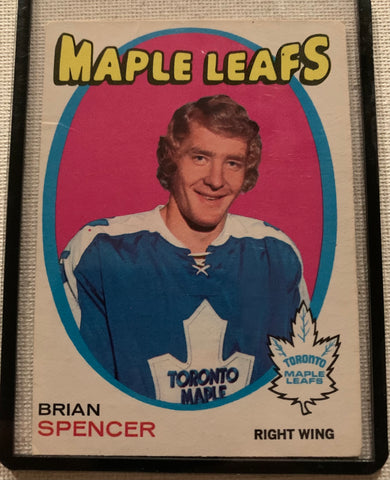 1971-72 O-PEE-CHEE HOCKEY #198 TORONTO MAPLE LEAFS - BRIAN SPENCER ROOKIE CARD RAW