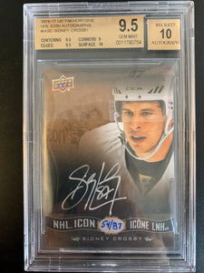 2016-17 UPPER DECK TIM HORTON'S HOCKEY #ASC PITTSBURGH PENGUINS - SIDNEY CROSBY NHL ICON AUTOGRAPHS NUMBERED 54/87 GRADED BECKETT 9.5 GEM MINT W/ 10 AUTO