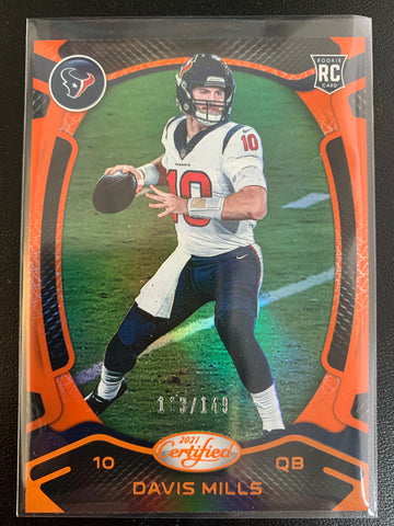 2021 PANINI CERTIFIED FOOTBALL #122 HOUSTON TEXANS - DAVIS MILLS ORANGE PARALLEL ROOKIE CARD NUMBERED 113/149