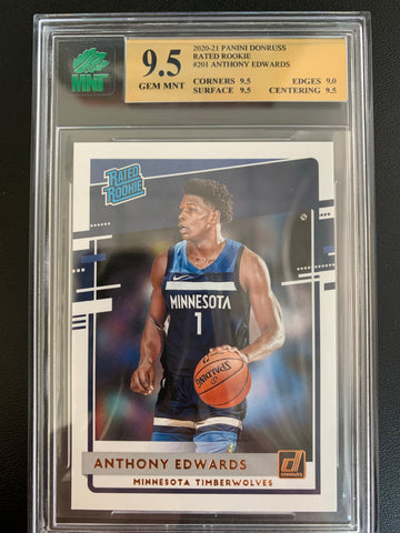2020-2021 PANINI DONRUSS NBA BASKETBALL #201 MINNESOTA TIMBERWOLVES - ANTHONY EDWARDS DONRUSS RATED ROOKIE CARD GRADED MNT 9.5 GEM MINT