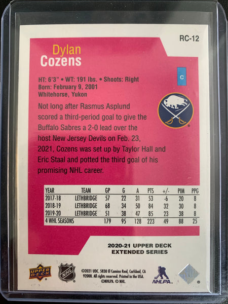 2020-21 UPPER DECK EXTENDED HOCKEY #RC-12 BUFFALO SABRES - DYLAN COZENS ROOKIE CLASS ROOKIE CARD