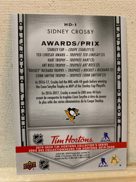 2019-20 TIM HORTONS HOCKEY #HD-1 PITTSBURGH PENGUINS - HIGHLY DECORATED SIDNEY CROSBY CARD RAW
