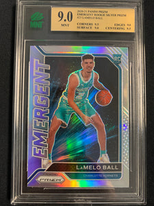2020-2021 PANINI PRIZM NBA BASKETBALL #23 CHARLOTTE HORNETS - LAMELO BALL EMERGENT SILVER ROOKIE CARD GRADED MNT 9.0 MINT