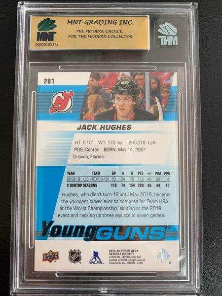 2019-20 UPPER DECK HOCKEY #201 NEW JERSEY DEVILS - JACK HUGHES ROOKIE CARD GRADED MNT 9.0 MINT