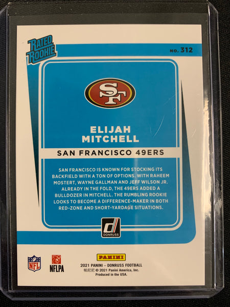2021 PANINI DONRUSS FOOTBALL #312 SAN FRANCISCO 49ERS - ELIJAH MITCHELL SILVER RATED ROOKIE NUMBERED 051/100