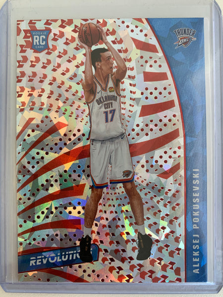 2020-2021 PANINI REVOLUTION NBA BASKETBALL #132 OKC THUNDER - ALEKSEJ POKUSEVSKI CNY CRACKED ICE ROOKIE CARD