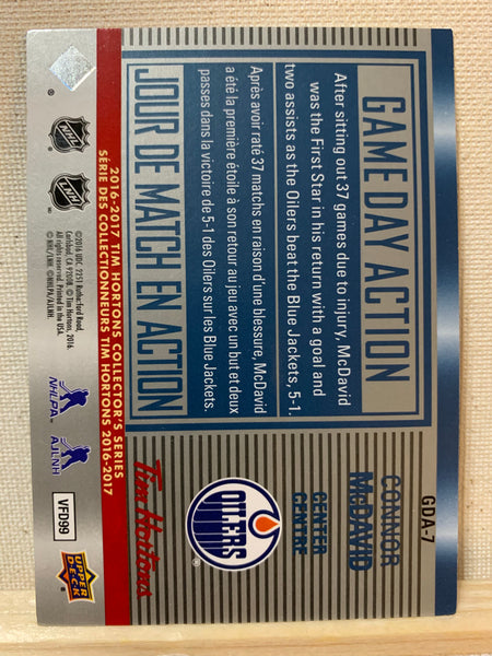 2016-17 TIM HORTONS HOCKEY #GDA-7 EDMONTON OILERS - GAME DAY ACTION CONNOR MCDAVID CARD RAW
