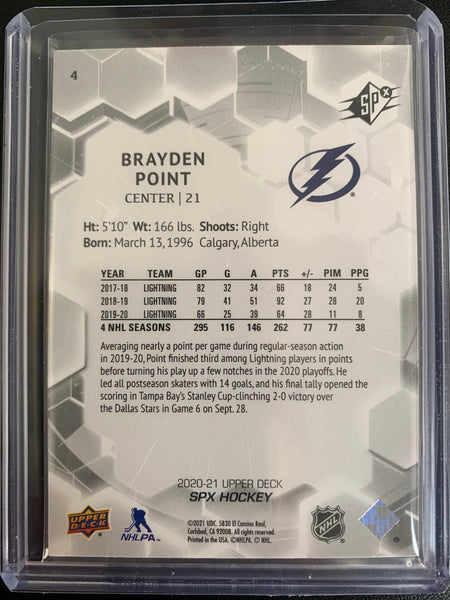 2020-21 UPPER DECK SPX HOCKEY #4 TAMPA BAY LIGHTNING - BRAYDEN POINT BASE NUMBERED 024/299