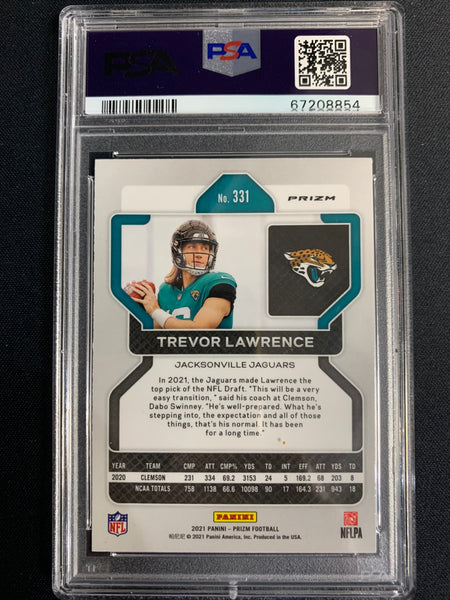 2021 PRIZM FOOTBALL #331 JACKSONVILLE JAGUARS - TREVOR LAWRENCE ORANGE LAZER PRIZM ROOKIE CARD GRADED PSA 10 GEM MINT