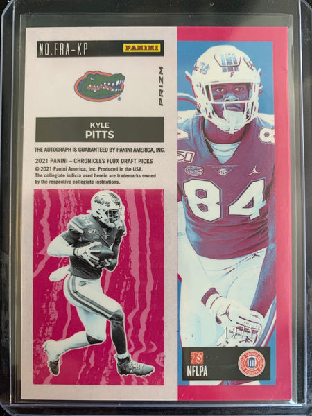 2021 PANINI CHRONICLES DRAFT PICKS FOOTBALL #FRA-KP ATLANTA FALCONS - KYLE PITTS FLUX ROOKIE CARD ON CARD AUTOGRAPH NUMBERED 12/12