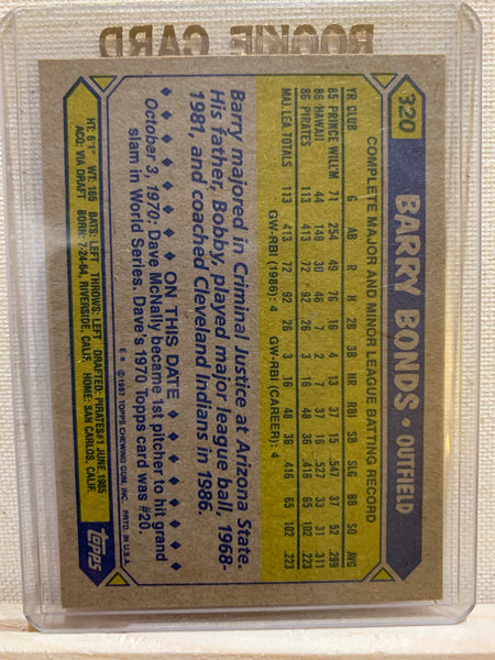 1987-88 TOPPS BASEBALL #320 - BARRY BONDS ROOKIE CARD RAW