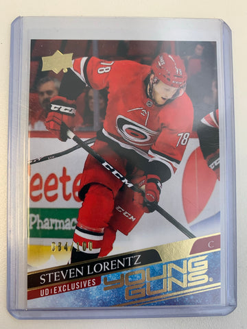 2020-21 UPPER DECK HOCKEY #494 CAROLINA HURRICANES - STEVEN LORENTZ YOUNG GUNS EXCLUSIVES ROOKIE CARD #084/100