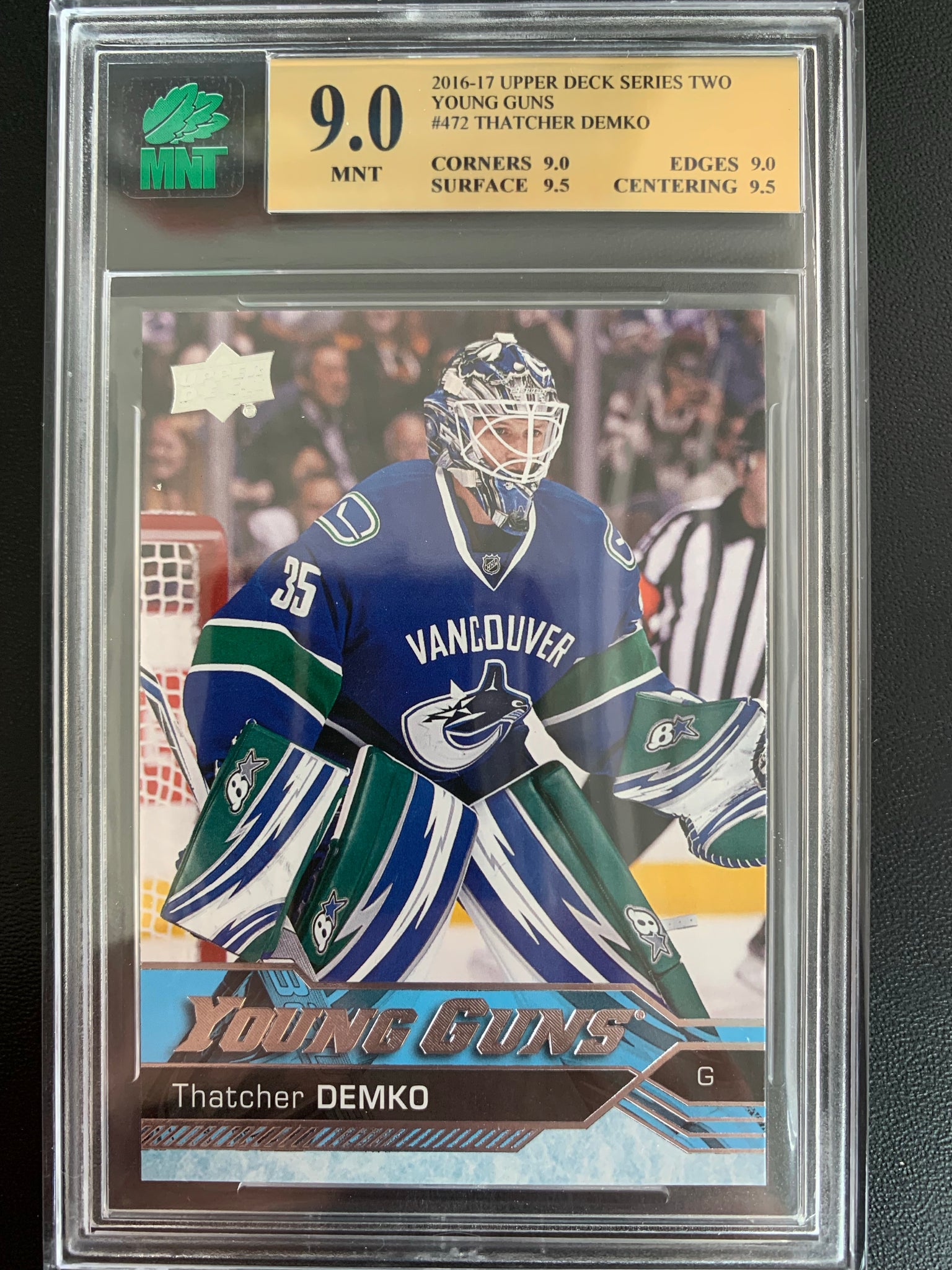 2016-17 UPPER DECK HOCKEY #472 VANCOUVER CANUCKS - THATCHER DEMKO YOUNG GUNS ROOKIE CARD GRADED MNT 9.0 MINT