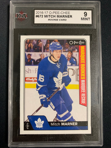 2016-17 UD O-PEE-CHEE HOCKEY #672 TORONTO MAPLE LEAFS - MITCH MARNER MARQUEE ROOKIES ROOKIE CARD GRADED KSA 9 MINT