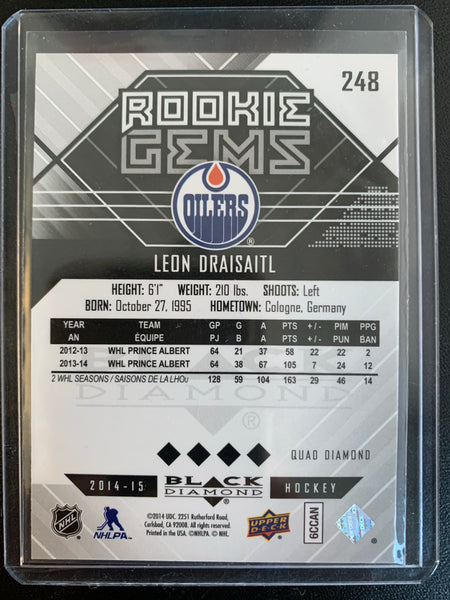 2014-15 UPPER DECK BLACK DIAMOND HOCKEY #248 EDMONTON OILERS - LEON DRAISAITL ROOKIE GEMS QUAD DIAMOND ROOKIE CARD